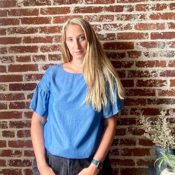 LOFT ruffle sleeve denim style blouse - Picture 1 of 6